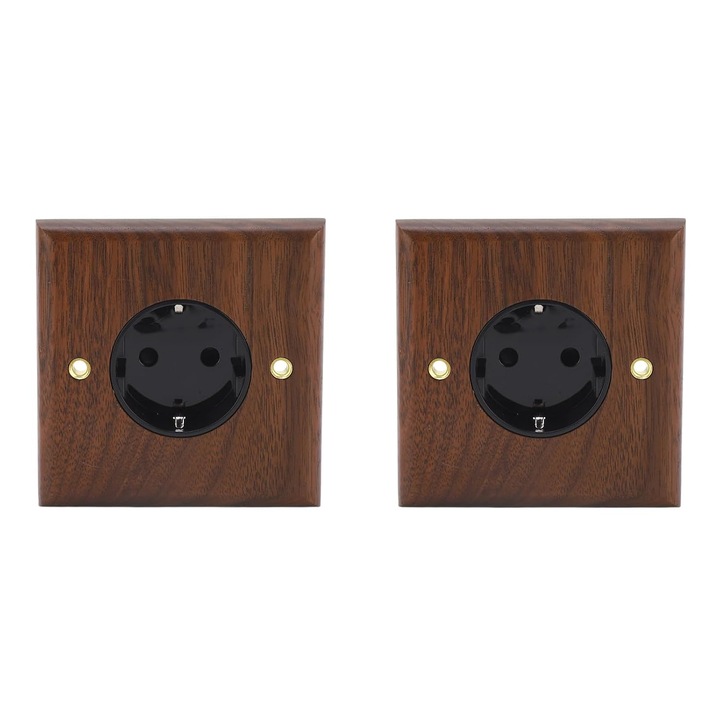 Priza Electrica Perete Nuc Negru Retro 2 Bucati, 16A