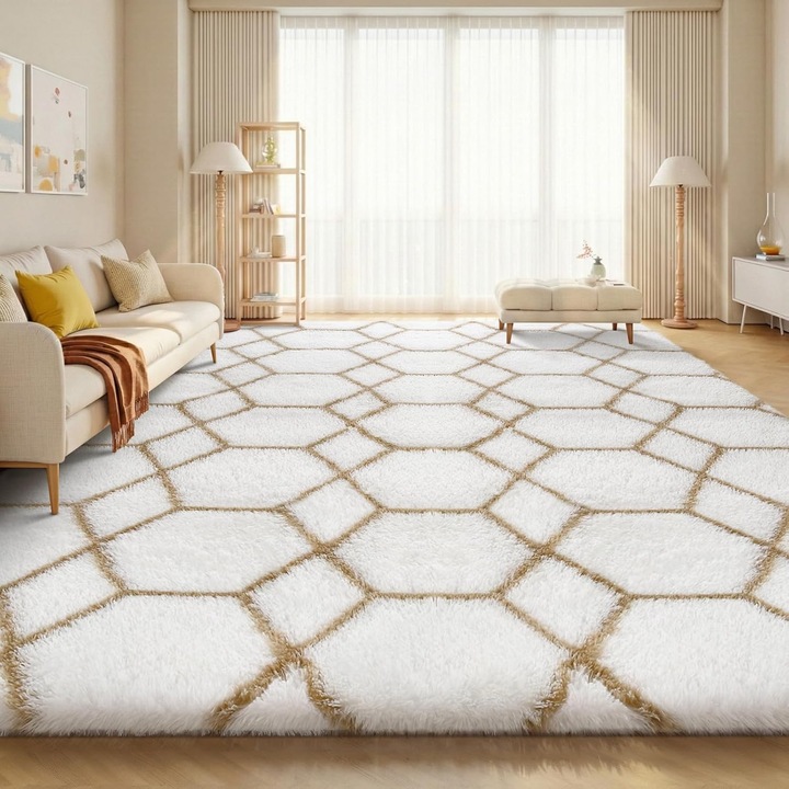 Covor Moale Gri 160x230 cm, Pufos, Antiderapant, Lavabil