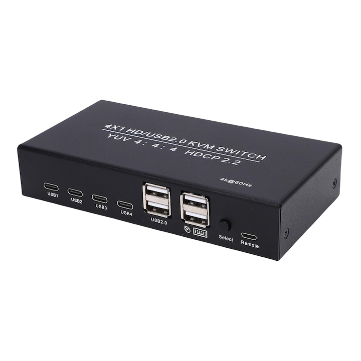 KVM Kapcsoló 4K 60Hz 4 Számítógéphez, 4 USB-C Port