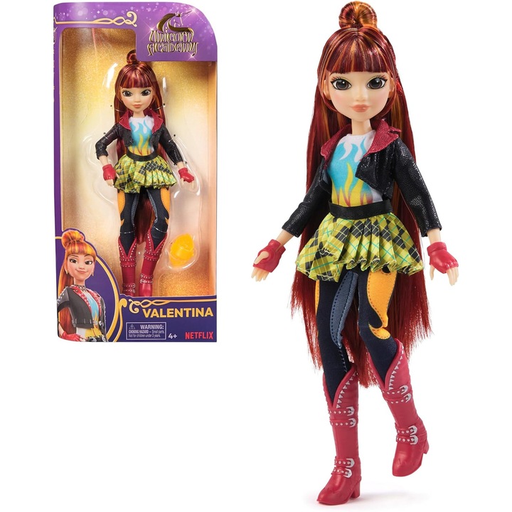 Papusa Valentina Academia Unicorni, 24 cm, 5 Accesorii, Seria Netflix