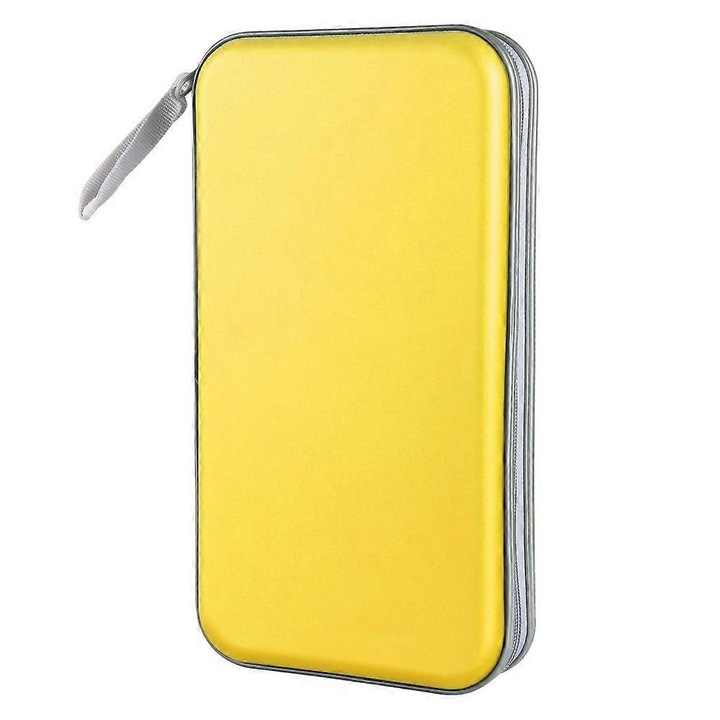 CD/DVD tároló tok E41-A172-E4331-CJ, 80 lemez kapacitás, merev műanyag cipzárral és fogantyúval, sárga, 30 x 16 x 6.5 cm