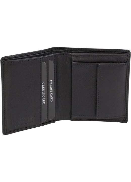 Портфейл LEAS Mini Естествена Кожа, Тънък, RFID, Черен, 8 Карти