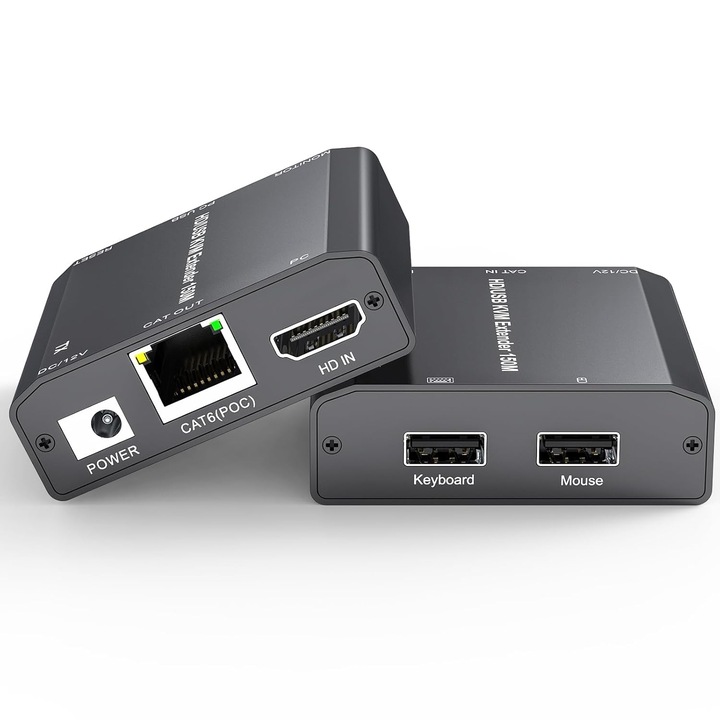KVM HDMI USB CAT6 hosszabbító 150M, 1080P@60Hz, PoE, Plug and Play
