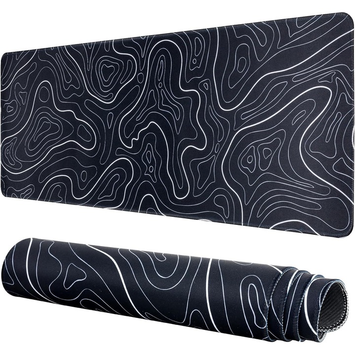 Mousepad Gaming XL, Harta Topografica, 80x30cm, Negru, Antiderapant