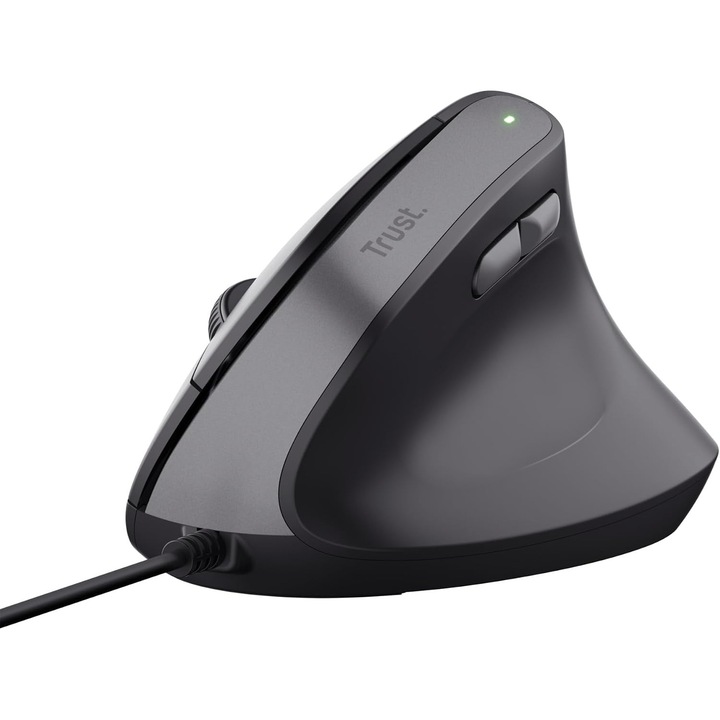 Egér Függőleges Trust Yuno Ergonomic, Fekete, 60% Újrahasznosított Műanyag
