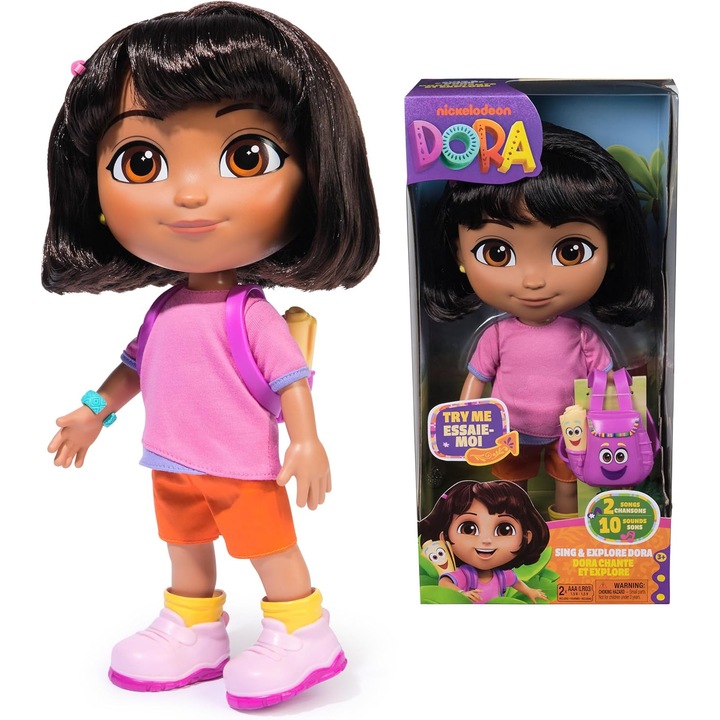Papusa Cantand si Explorand Dora - Interactiva 30 cm, 7 Accesorii