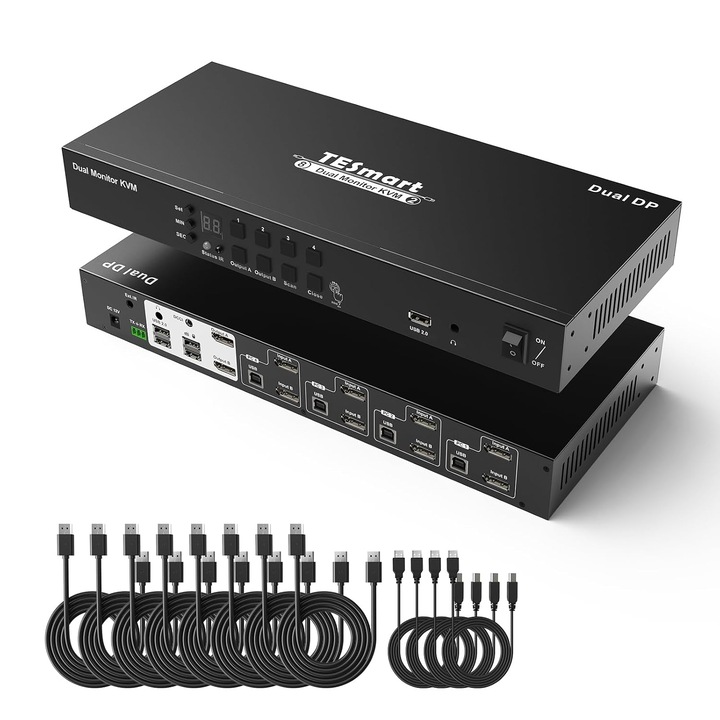 TESmart KVM DisplayPort kapcsoló 4 PC 2 monitorhoz 4K@60Hz