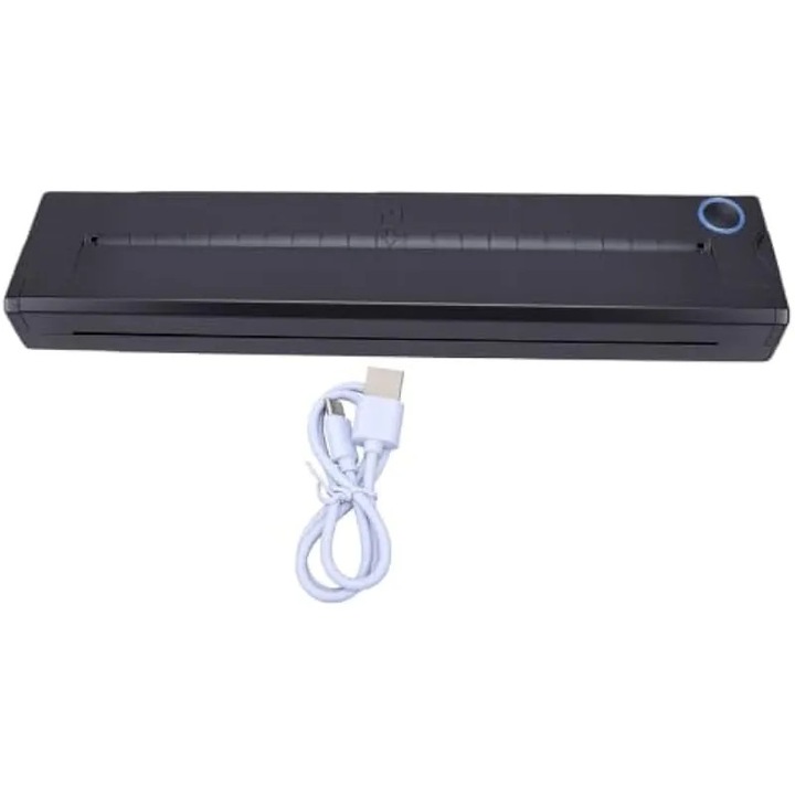K0582-CJ-260825-1334 hordozható hőnyomtató, 203 dpi, A4 (210–218 mm papírtámogatás), Bluetooth és USB-C, 1200 mAh akkumulátor — akár 90 oldal/töltés, tintamentes, fekete