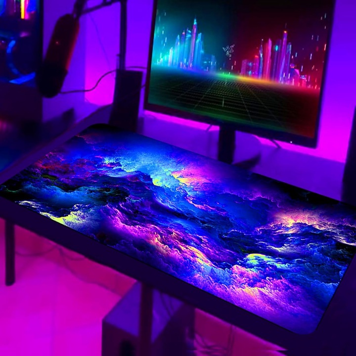 Подложка за мишка Gaming XL 80x30см, Облачни слоеве, Флуоресцентна, Противоплъзгаща