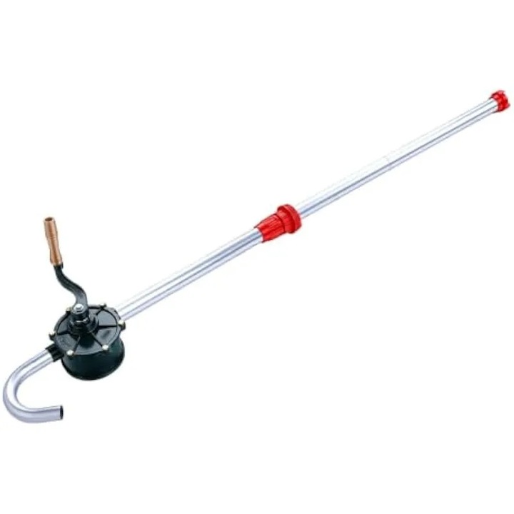 Pompa manuala pentru butoi K0582-CJ-260825-1552, 26 L/min la 70 rpm, corp si rotor din aluminiu, tub de aspiratie reglabil, filtru la admisie, maner din lemn, Multicolor