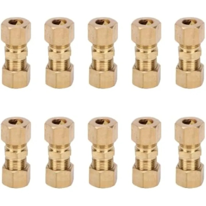 10 darab egyenes kompressziós szerelvény készlet 5/16 inch K0582-CJ-260825-1392, sárgaréz, 20 gyűrűvel együtt