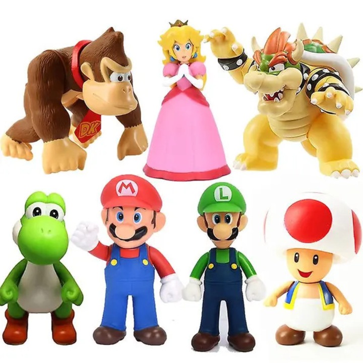 Комплект фигурки Super Mario Bros от PVC, 7 части, многоцветен