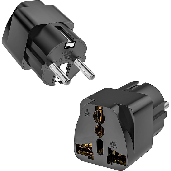 Adaptor Priza Universal 2 Buc. UK/SUA/China la EU, Negru
