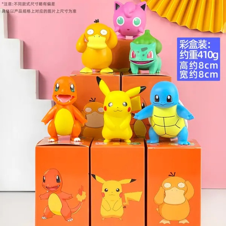 Set de figurine din PVC Pokemon, personaje colectie Pikachu/Charmander/Squirtle/Bulbasaur/Psyduck/Jigglypuff, Multicolor, aprox. 8 cm, blind box, PO-CJ-K0433-26-8-26-3592