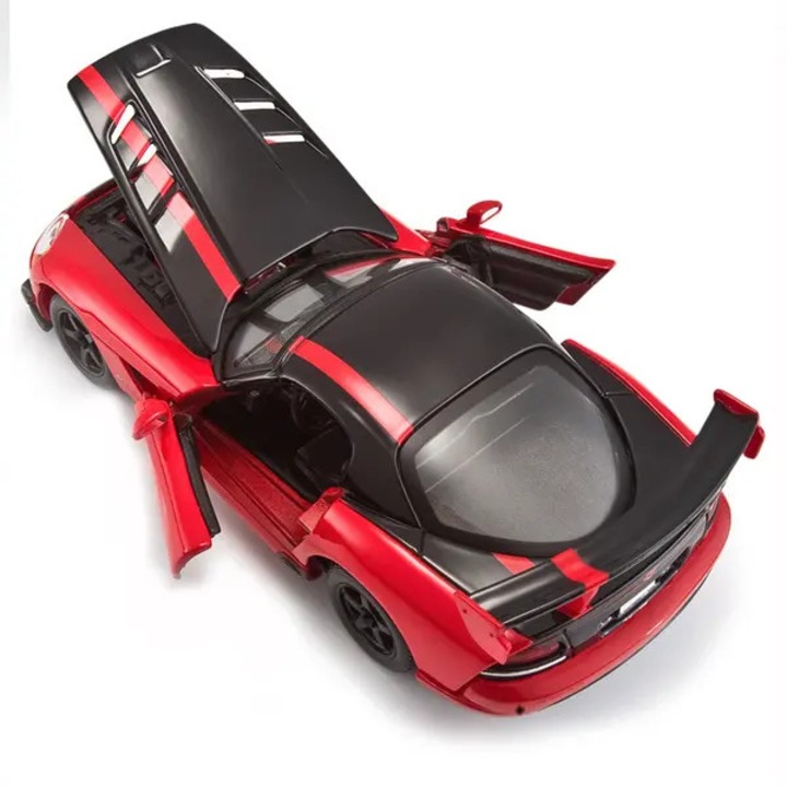 1:24 méretarányú Dodge Viper fém autómodell, nyitható ajtókkal, motorháztetővel és csomagtartóval, valamint működő első kormányművel, piros/fekete, 18.5 x 7.8 x 4.8 cm