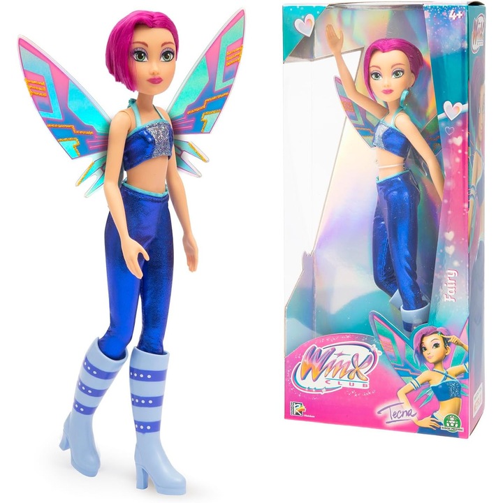 Papusa Zana Winx Tecna cu Aripi Stralucitoare si Articulatii - Accesorii Demontabile