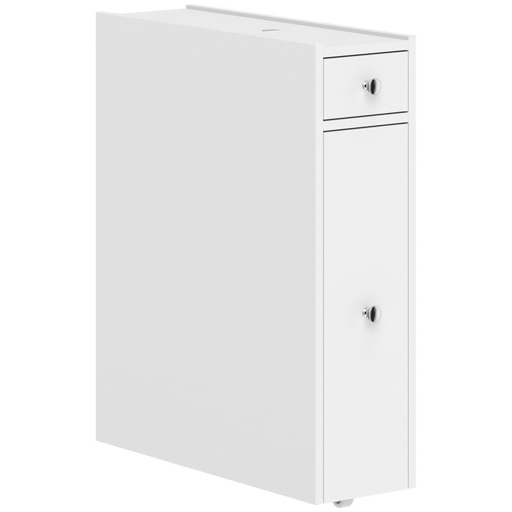 Dulap Baie Slim cu 2 Sertare si Compartiment Deschis, HOMCOM, MDF, 16x48x58 cm, Alb