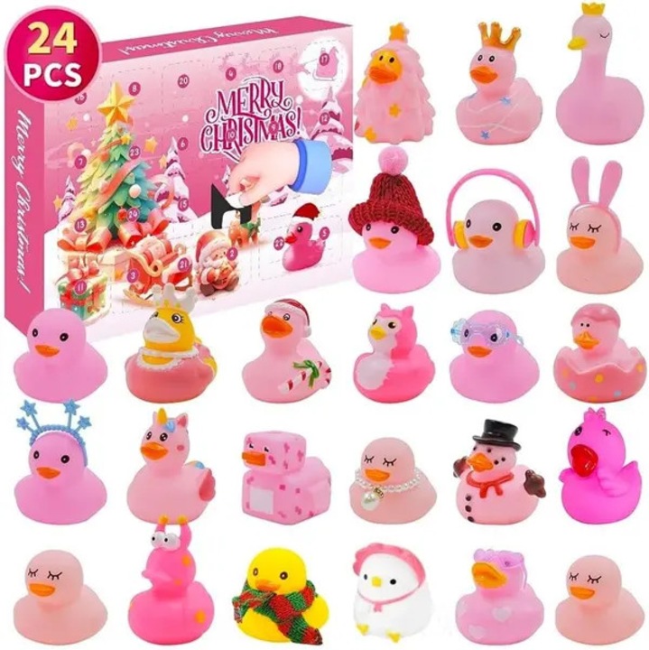 Calendar de Advent cu 24 de figurine din cauciuc (rate), PO-CJ-K0433-26-8-26-6582, 32 x 22 cm, roz