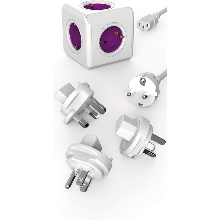 Adaptor Priza Universal ReWirable Original, 5 Prize, Alb-Magenta