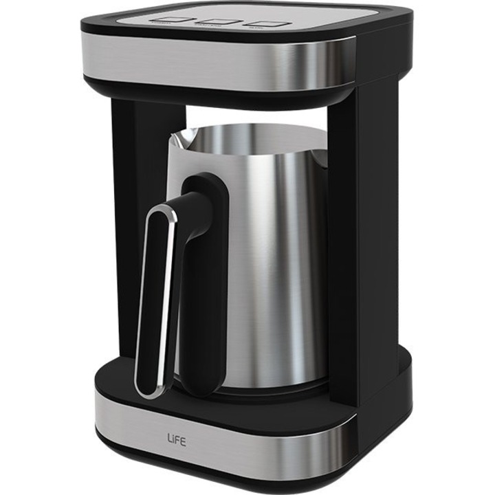 Ibrik electric Life Tabis 2 (221-0531), 400W, ibric detasabil din inox, capacitate 200 ml (pana la 4 cescute), 2 moduri de preparare Normal/Slow, senzor anti-revarsare si oprire automata, negru/argintiu