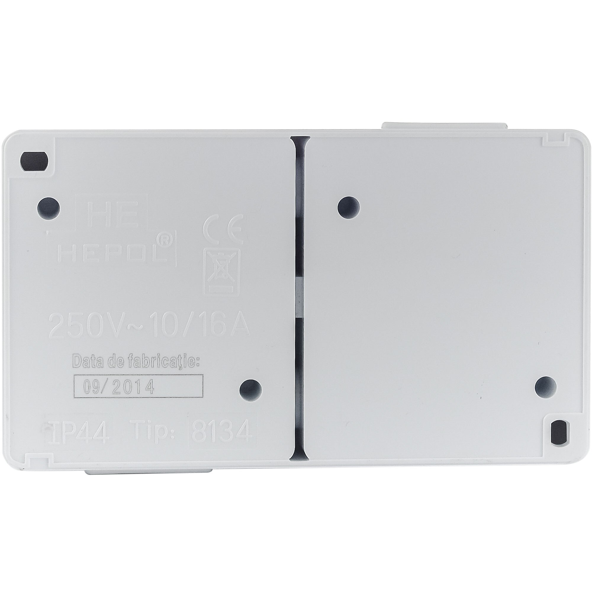 Priza dubla cu capac HEPOL PT, Aparent/PT, Alb