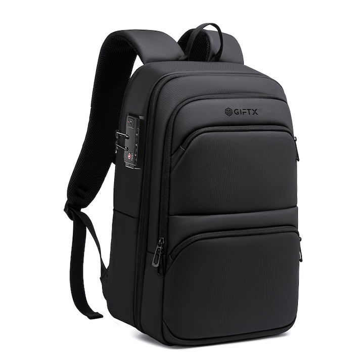 Rucsac laptop 15,6" GIFTX City, ghiozdan cu cifru antifurt si buzunar RFID, extensie