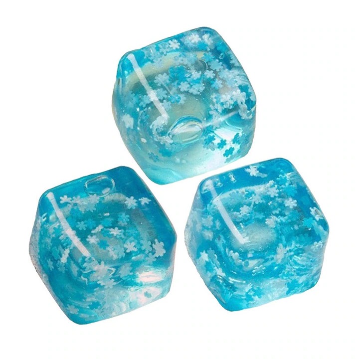 Set 3 cuburi anti-stres senzoriale K0206-260825-327, gel cu confetti, albastru deschis, 4.5 cm