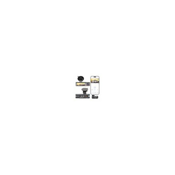 Camera auto tripla K0206-260825-329, camera frontala 4K (2160p), interior 1080p cu IR, spate 1080p, ecran 3.0" IPS, montaj ventuza, Loop Recording, G-sensor, Parking Mode, microSD pana la 256GB