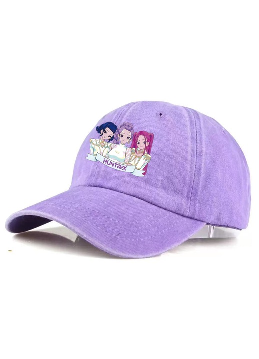 Sapca baseball din bumbac cu aspect washed si imprimeu anime, mov, reglabil