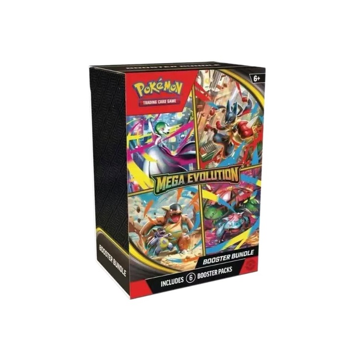 Pachet booster de carti Pokemon Mega Evolution, set booster, include 6 pachete, Multicolor