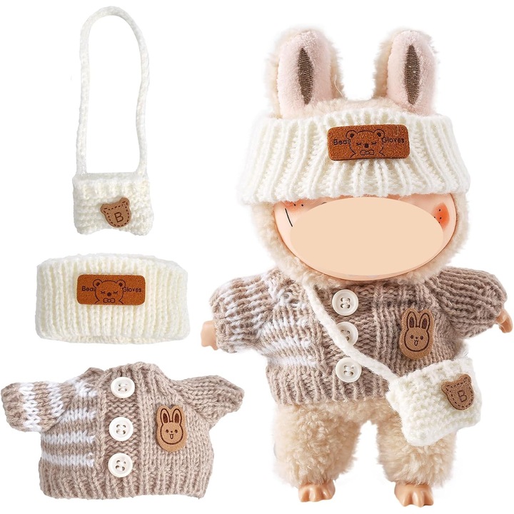 Set Haine 17 cm Papusi: Cardigan, Caciulita si Geanta