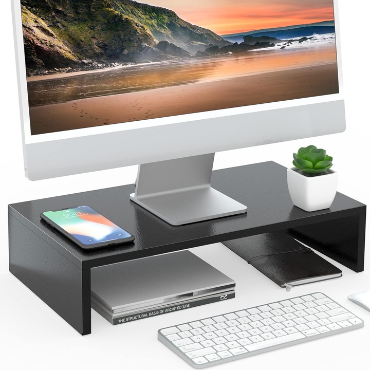 Fitueyes Fa Monitor Állvány, Nagy, Ergonomikus, 42.5x23.5x10cm, Fekete