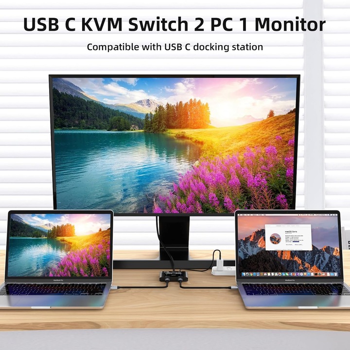 USB-C 2:1 KVM kapcsoló 4K@120Hz, 100W PD, 10Gbps