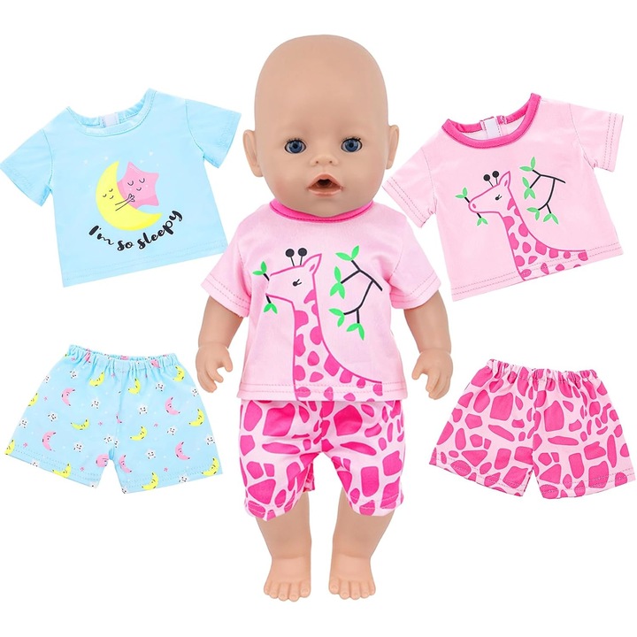 Haine Papusi 35-45 cm, Set Pijamale Papusi Stea Luna Girafa
