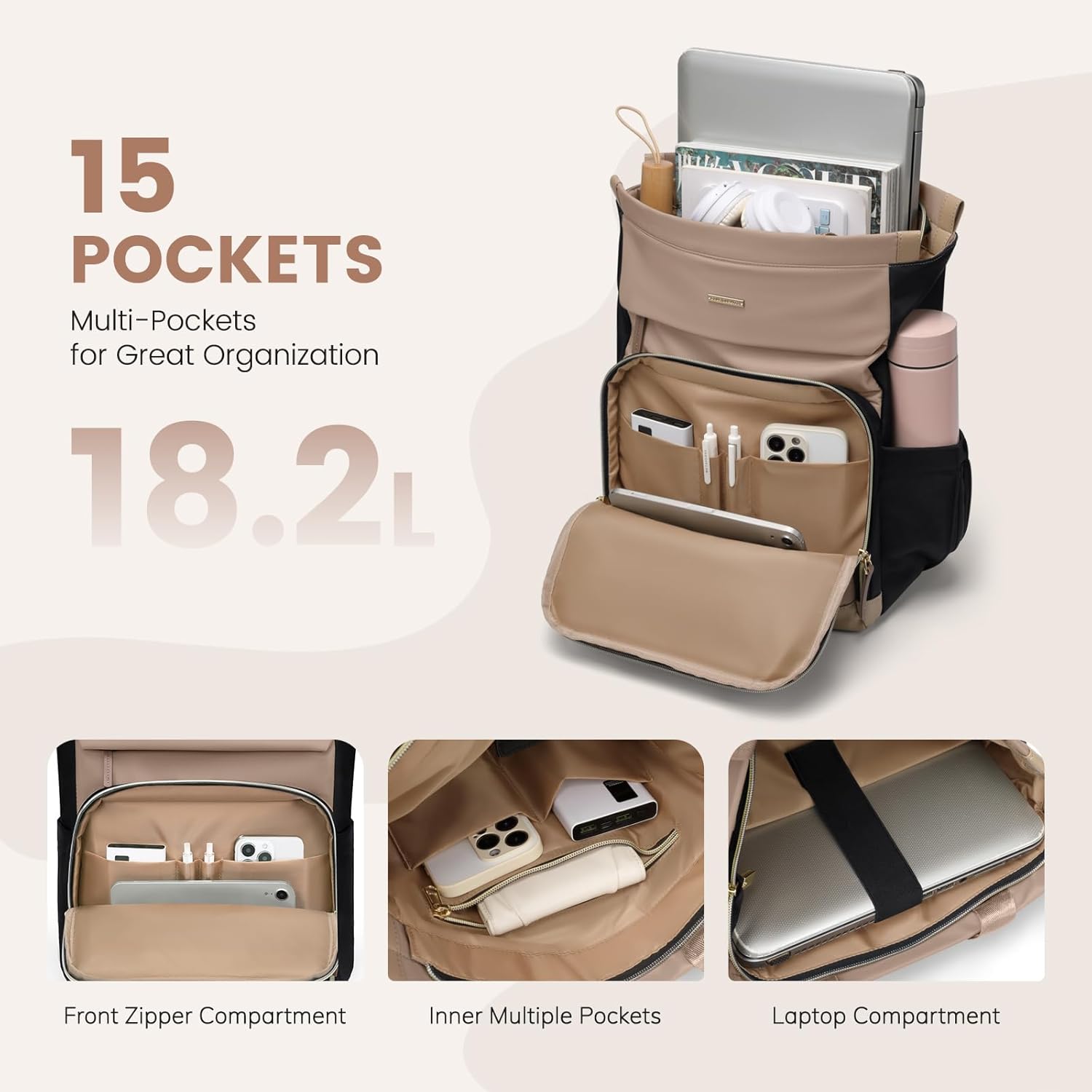 Rucsac Elegant Dama, Laptop 16 Inch, Geanta Voiaj, Maro