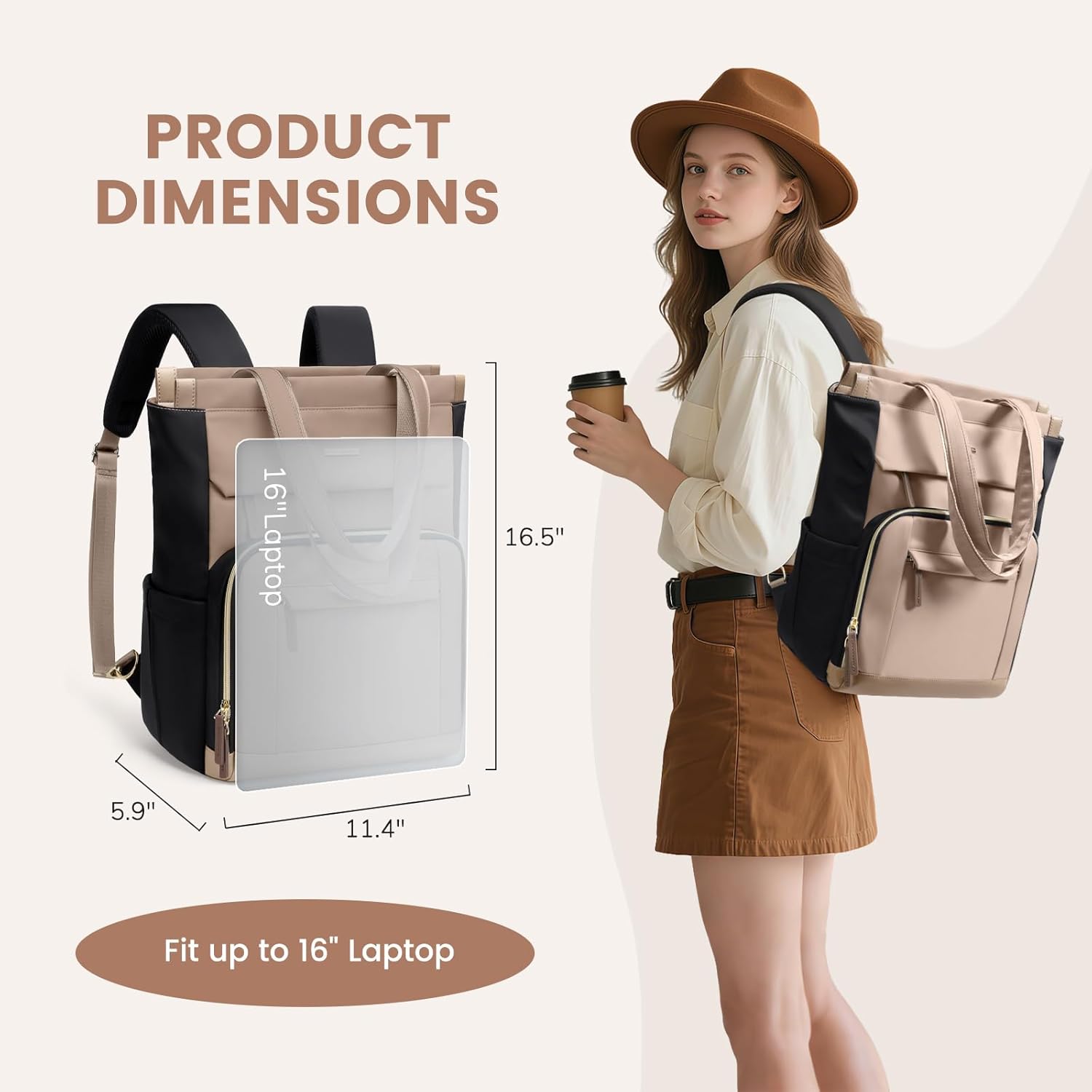 Rucsac Elegant Dama, Laptop 16 Inch, Geanta Voiaj, Maro