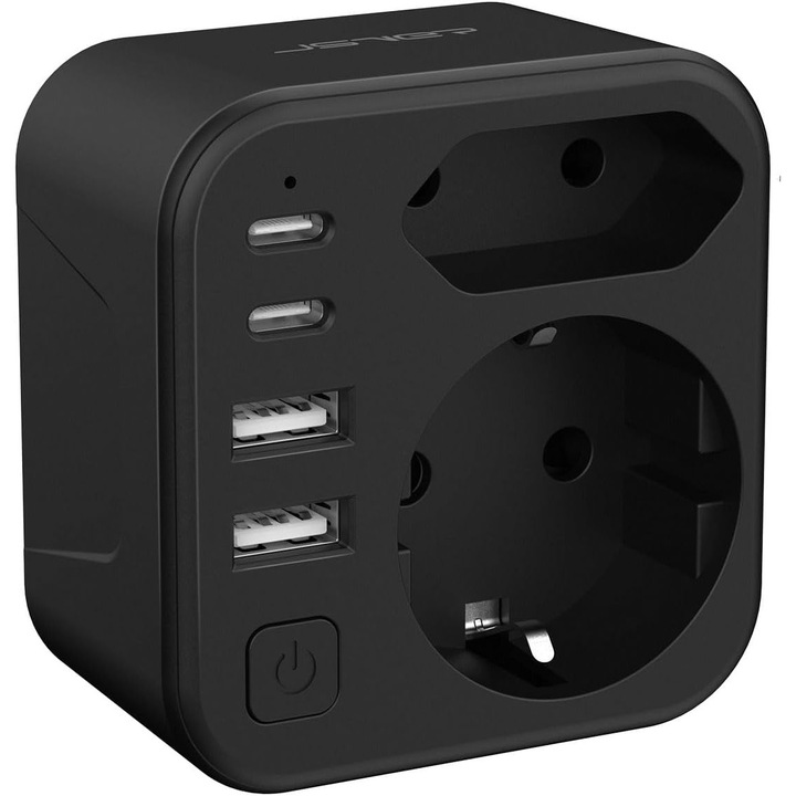 Adaptor Calatorie Japonia Tip A, 2 USB-C, 2 USB-A, Negru