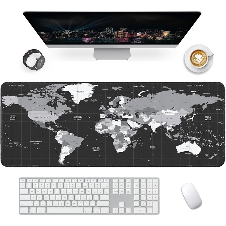 Mousepad Gaming XXL Harta Lumii 90x40cm, Baza Anti-Alunecare
