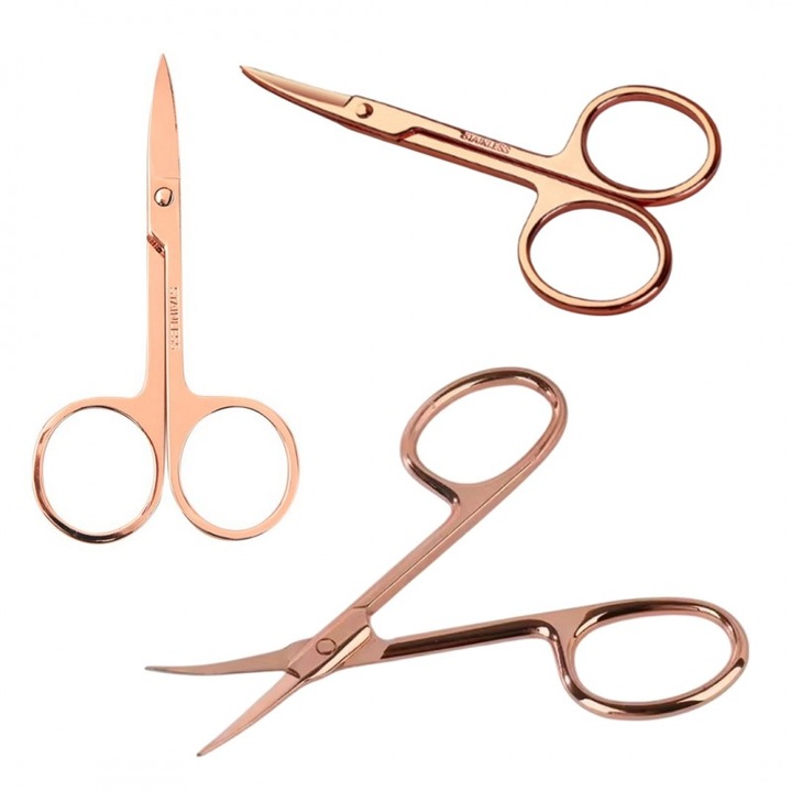 Foarfeca cosmetica pentru cuticule AK12 din otel inoxidabil, roz auriu, 9 cm