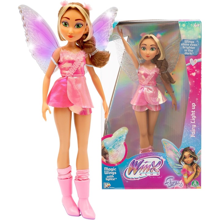 Papusa Zana Winx Flora Luminoasa - Aripi Stralucitoare, 27 cm