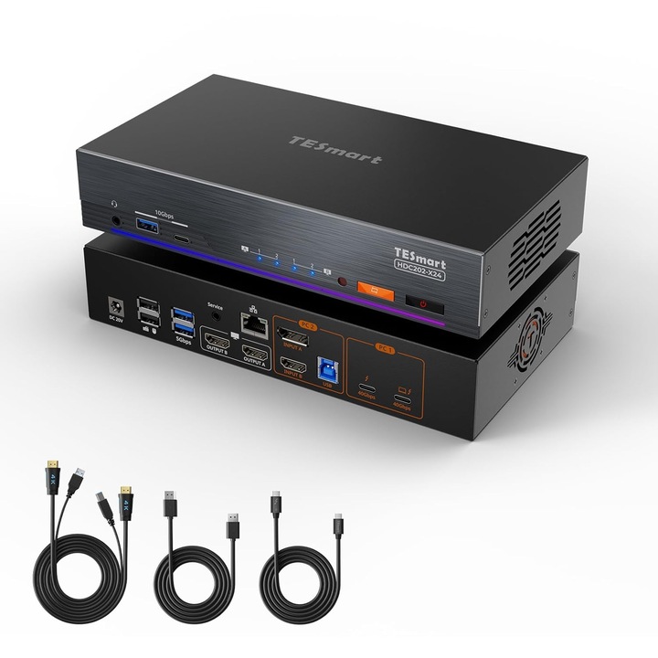 TESmart KVM Thunderbolt 4 kapcsoló 4K@60Hz, 2 monitor, 2 számítógép
