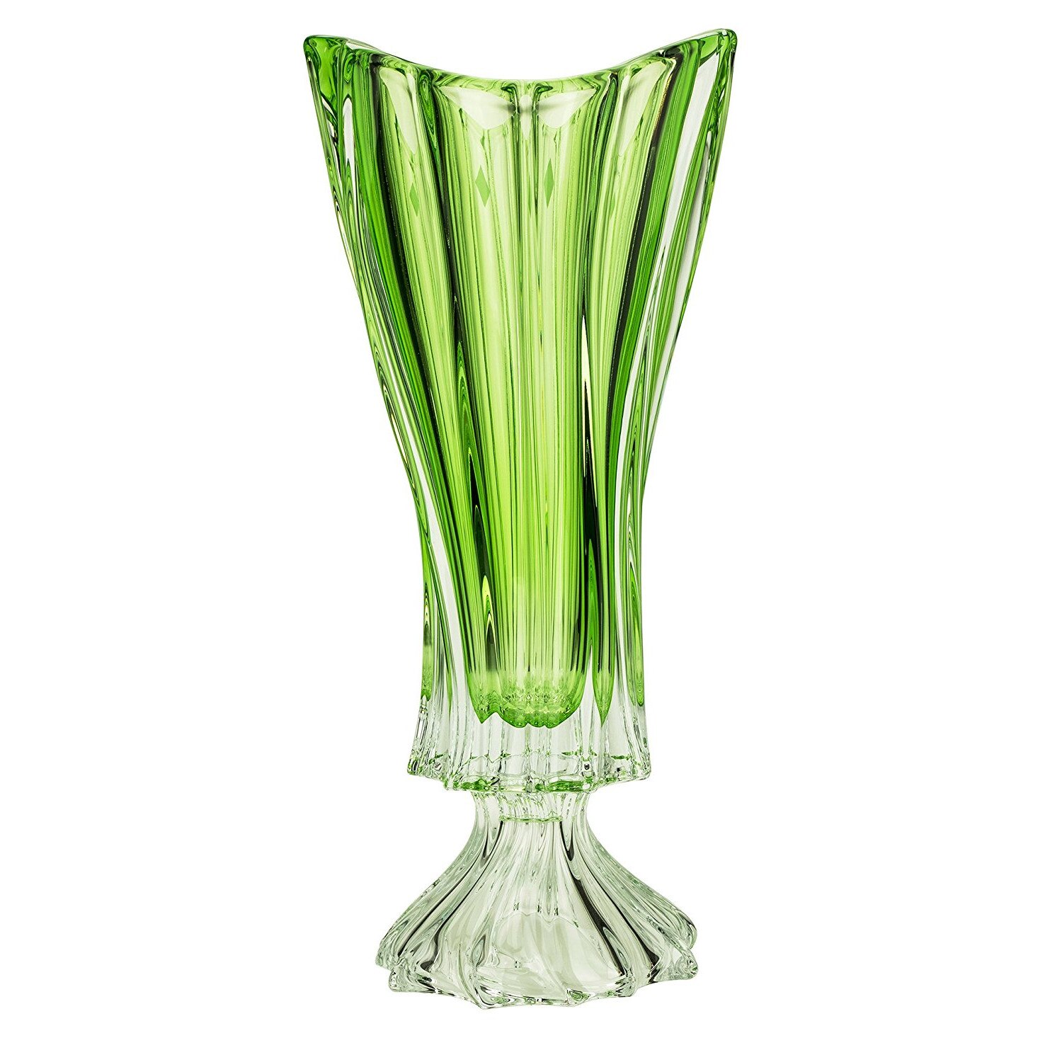 Vaza Bohemia Venus Plantica verde cu picior, 32 cm