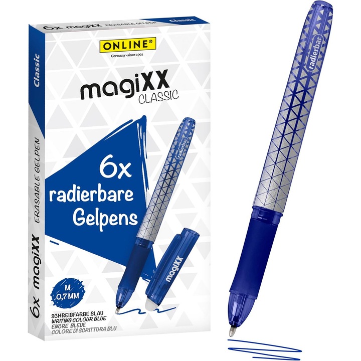 Изтриваеми гел химикалки MagiXX, сини, комплект от 6 броя, 0.7мм
