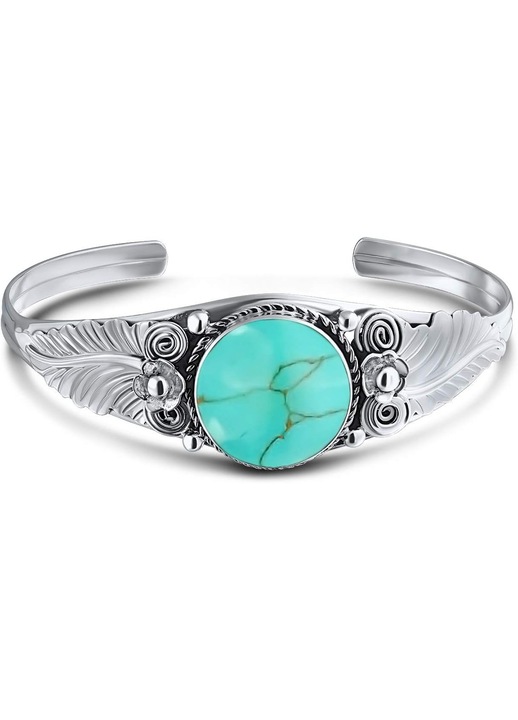 Bratara Cuff Argint 925, Turcoaz Stabilizat, Onix Negru, Stil Boho