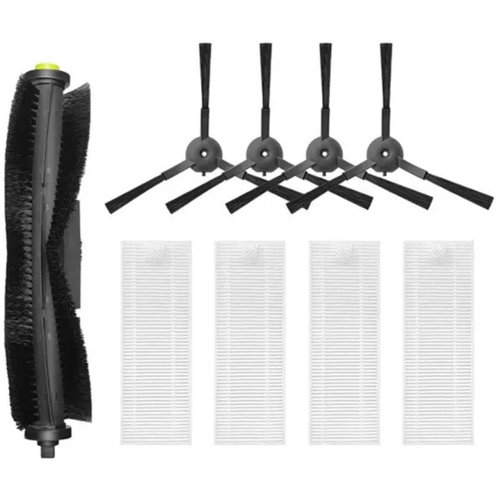 Set perii si filtre pentru robot aspirator Qihoo 360 S10/X100 Max PRE-CJk0515-26-0826-084, negru/alb, 1 perie principala + 4 perii laterale + 4 filtre