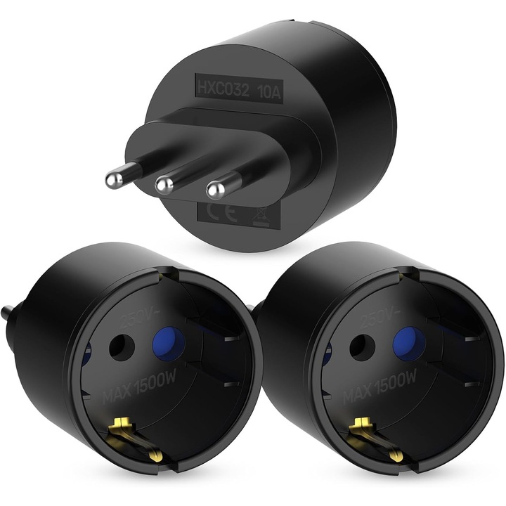 Adaptor Priza Italia 3 Bucati, Tip L, Negru