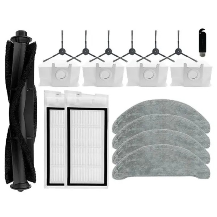 Set piese de schimb pentru aspirator robot EVE Plus PRE-CJk0515-26-0826-119, rolea principala 1, perii laterale 6, filtre HEPA 2, lavete mop 4, saci de praf 4, perie curatare 1, multicolor