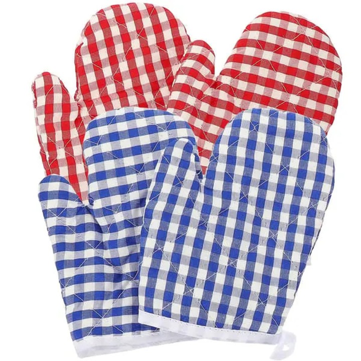 Sütőkesztyű PRE-CJk0515-26-0826-232, poliészter, hőálló és csúszásmentes, piros/kék, 4 db-os szett, 17.5 x 12 cm