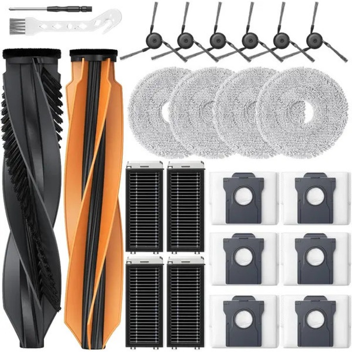 Set 24 piese accesorii de inlocuire pentru Dreame X50 Ultra PRE-CJk0515-26-0826-616, compatibil Dreame L50 Pro/L50 Ultra/X50 Master/L40s Pro, 2 peri principali, 4 filtre, 6 saci de praf, 4 lavete, 6 peri laterali, scule