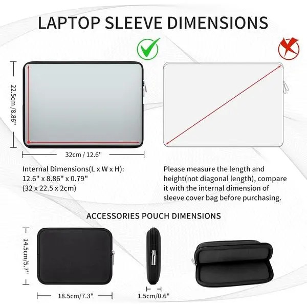 Husa pentru laptop PRE-CJk0515-26-0826-1594, compatibila cu 13.3" MacBook Air/Pro M1-M4, buzunar pentru accesorii, protectie multi-strat, negru, 12.6 x 8.86 x 0.79 in
